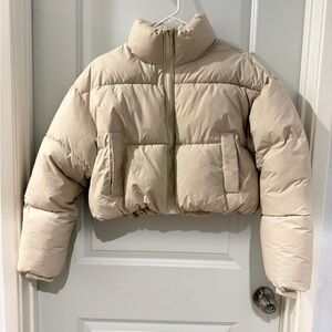 PUFFIT Cream Pocket Zip Up Crop Puffer Jacket